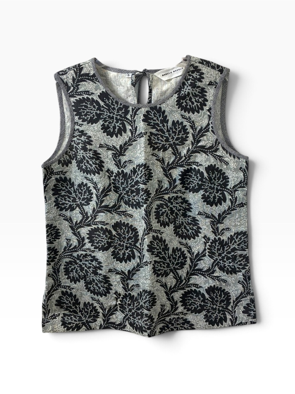 100% Linen Botanical Print Sleeveless Top